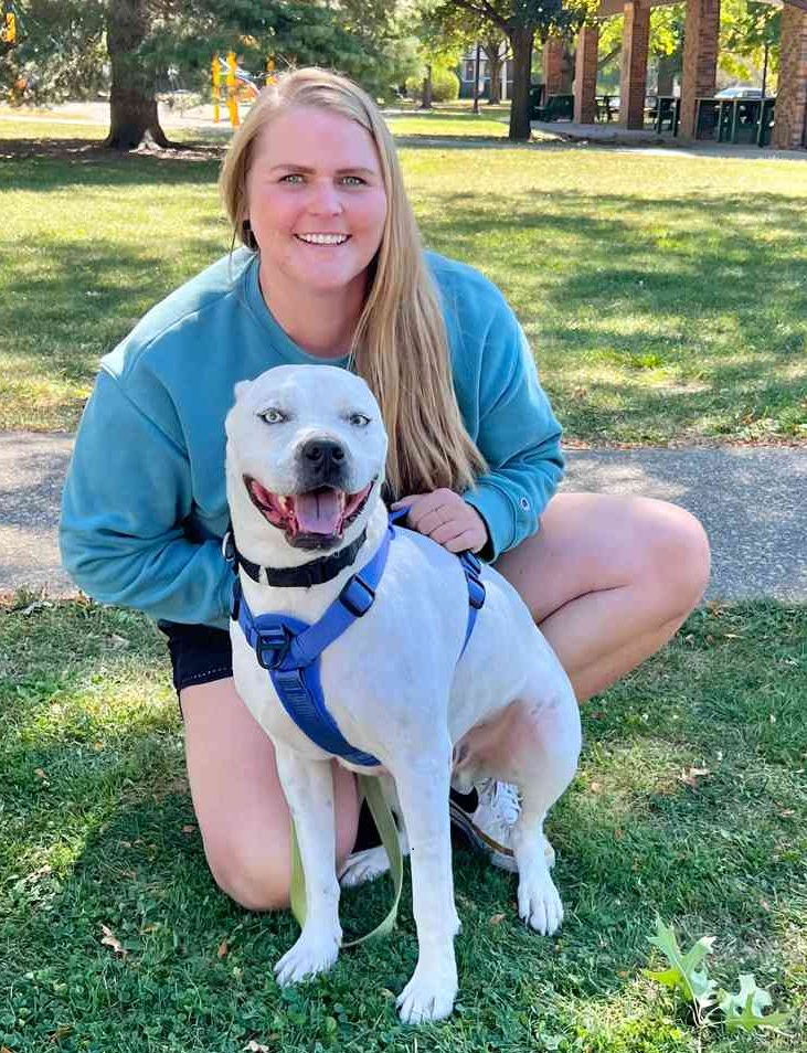 Photo of a happy dog and owner.